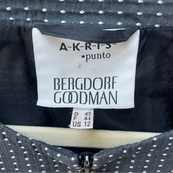 Akris Punto Slate Blue Cotton Blend Full Zip Jacket White Polka Dots Size 12 - Picture 4 of 12